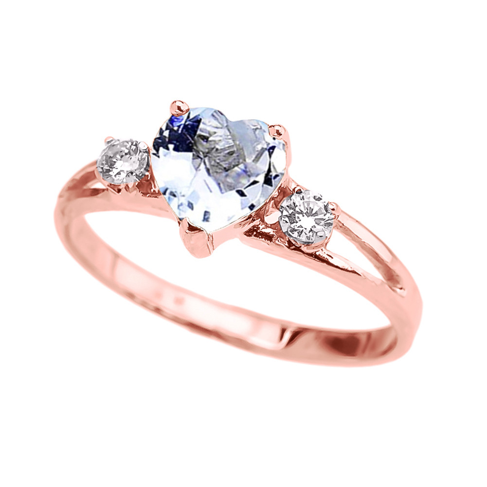 Rose Gold March Birthstone CZ Heart Proposal/Promise Ring