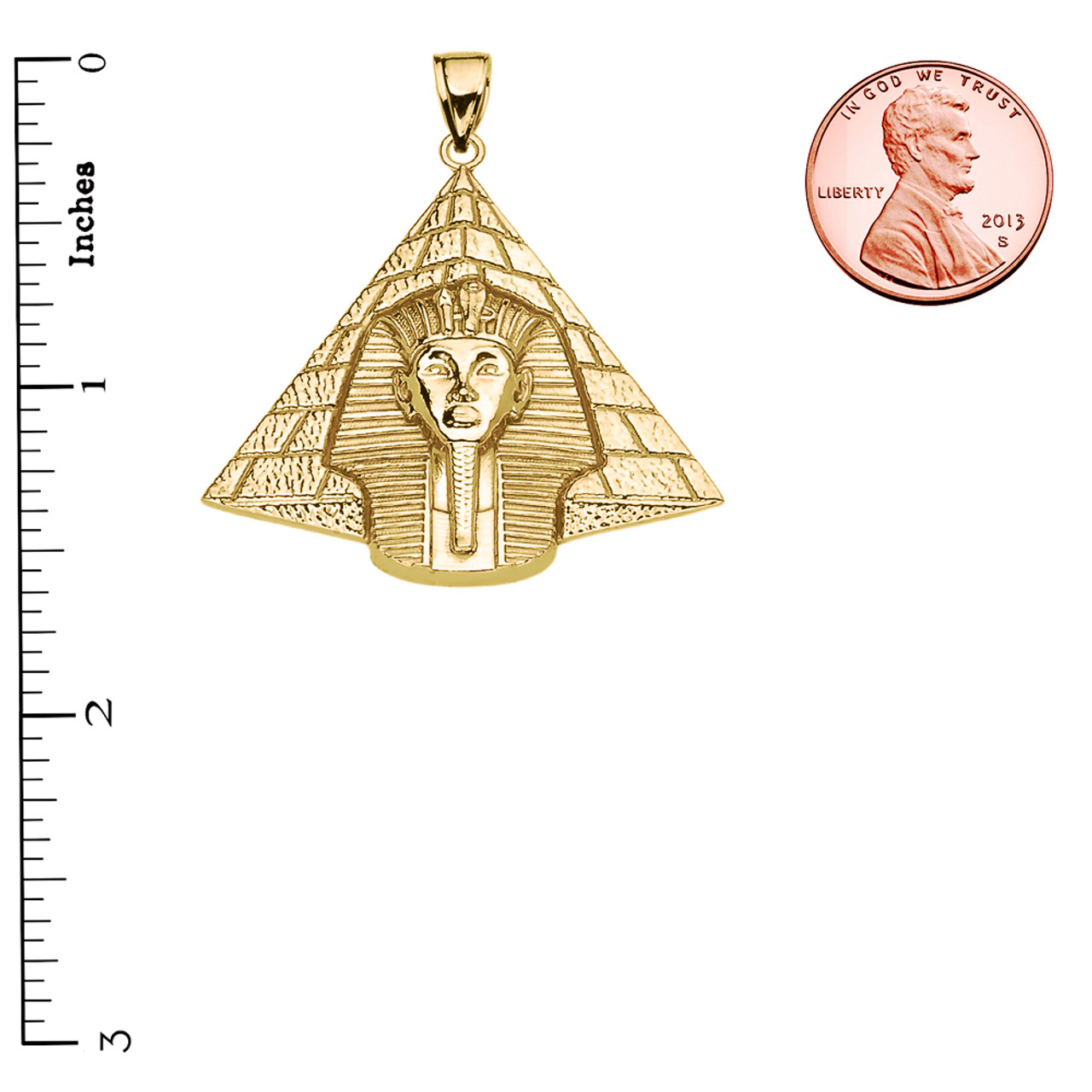 Yellow Gold Detailed Egyptian Pyramid King Tut (Tutankhamun) Pendant  Necklace