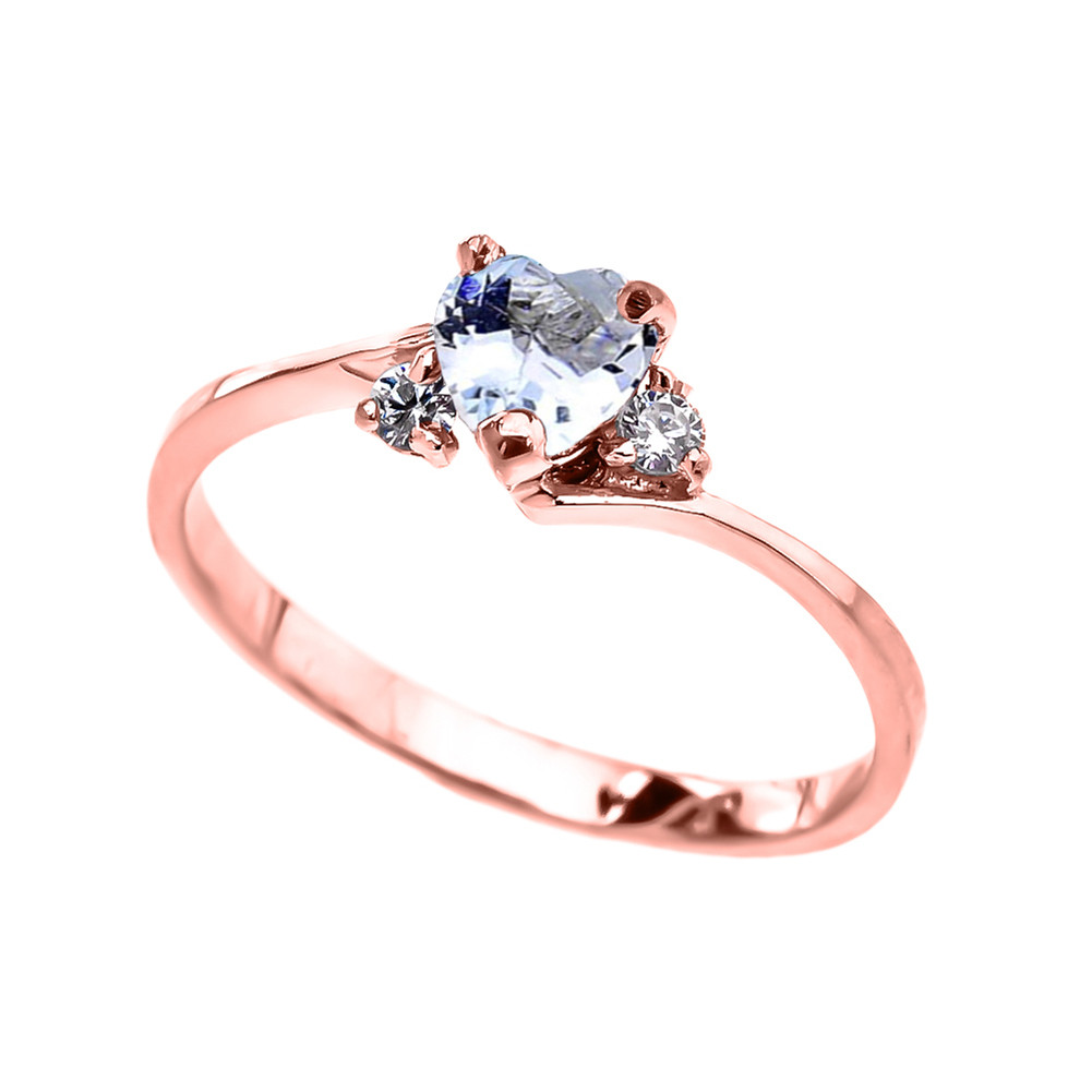 Dainty Rose Gold Aquamarine CZ Heart 