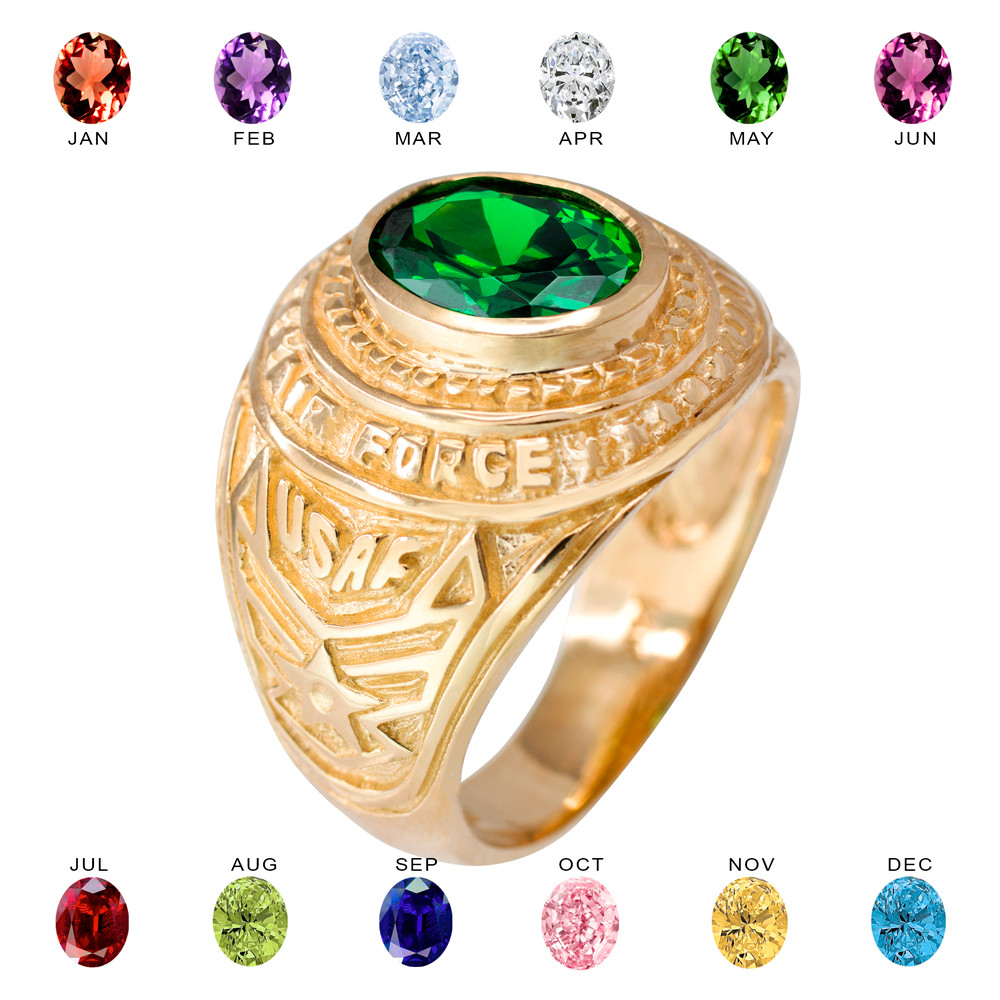 US Air Force USAF Men's CZ Birthstone Ring