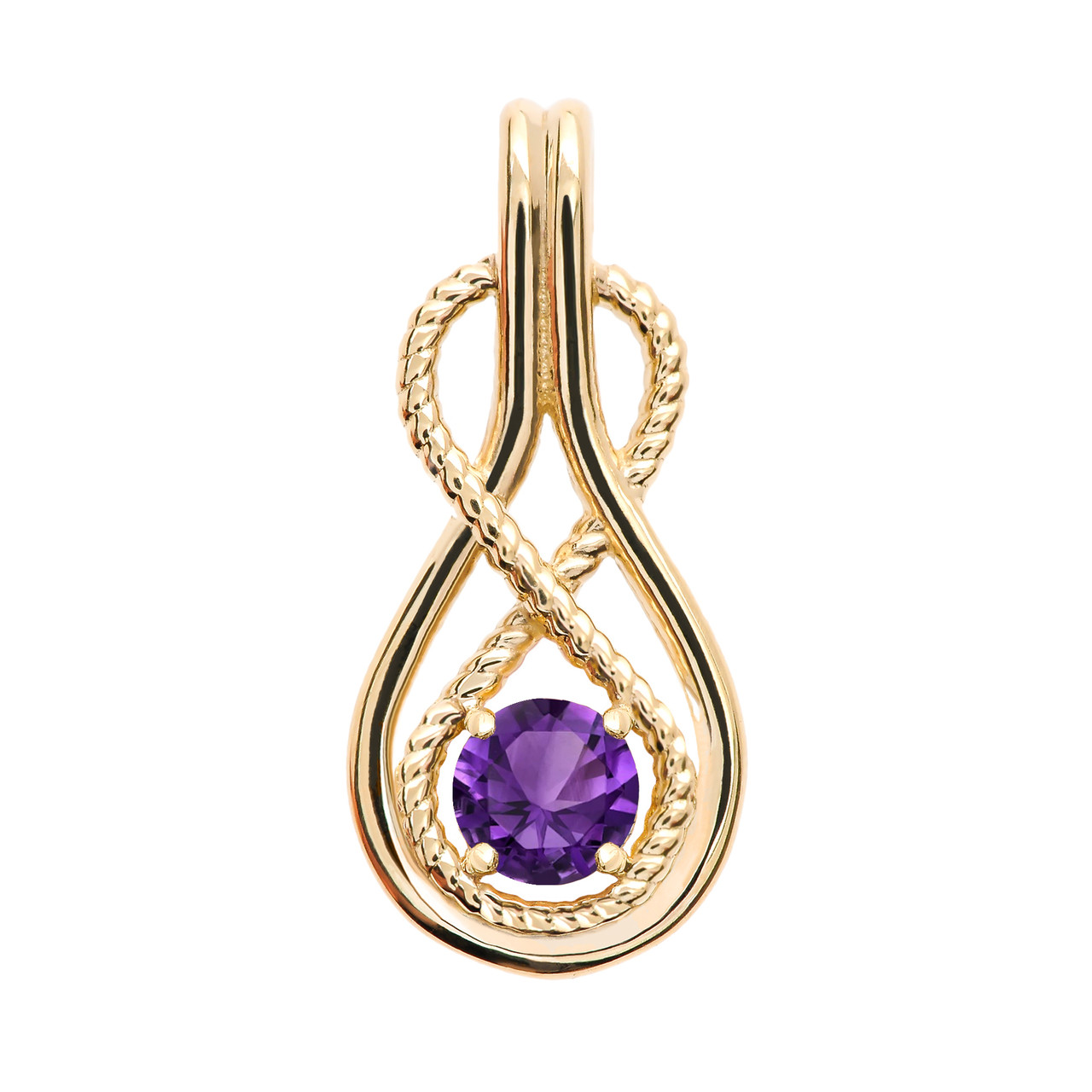 Infinity Rope February Birthstone Amethyst Yellow Gold Pendant Necklace