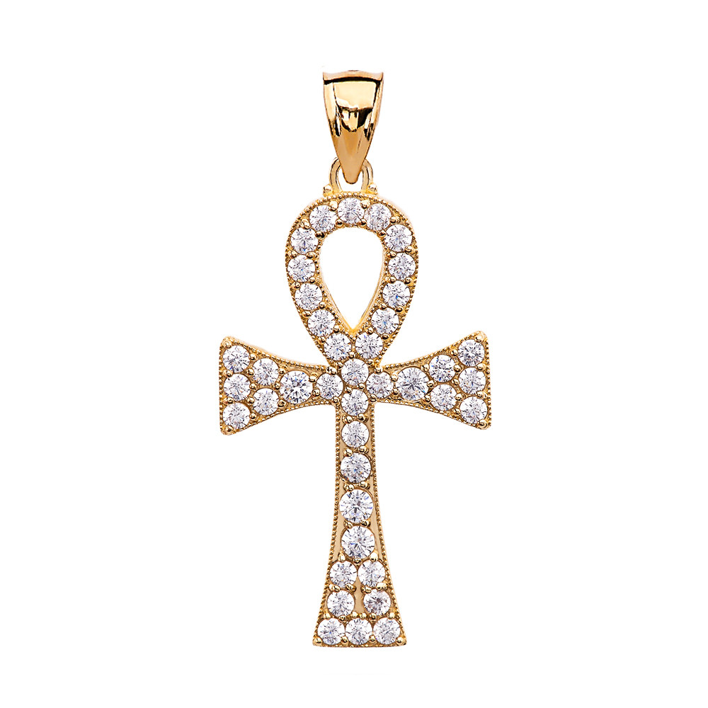 1 Carat Diamond Yellow Gold Ankh Cross 