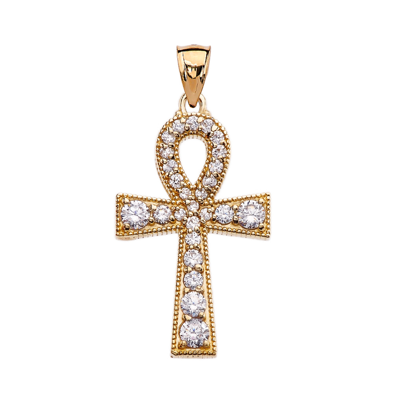Amazon.com: Ioka 14K Yellow Gold Egyptian Ankh Cross Religious Charm Pendant  with 0.8mm Box Chain Necklace - 16