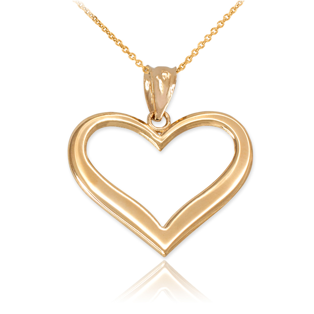 Gold Polished Open Heart Pendant Necklace | Factory Direct Jewelry