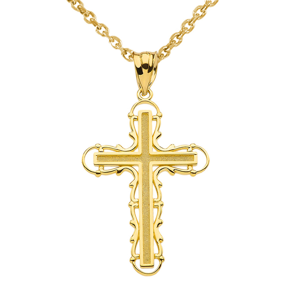 Yellow Gold Filigree Dainty Cross 