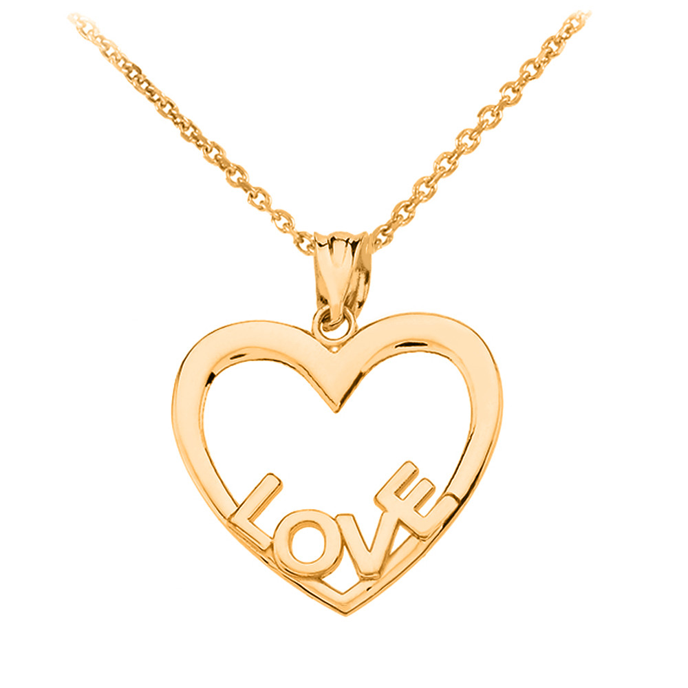 Yellow Gold Love Heart Pendant Necklace