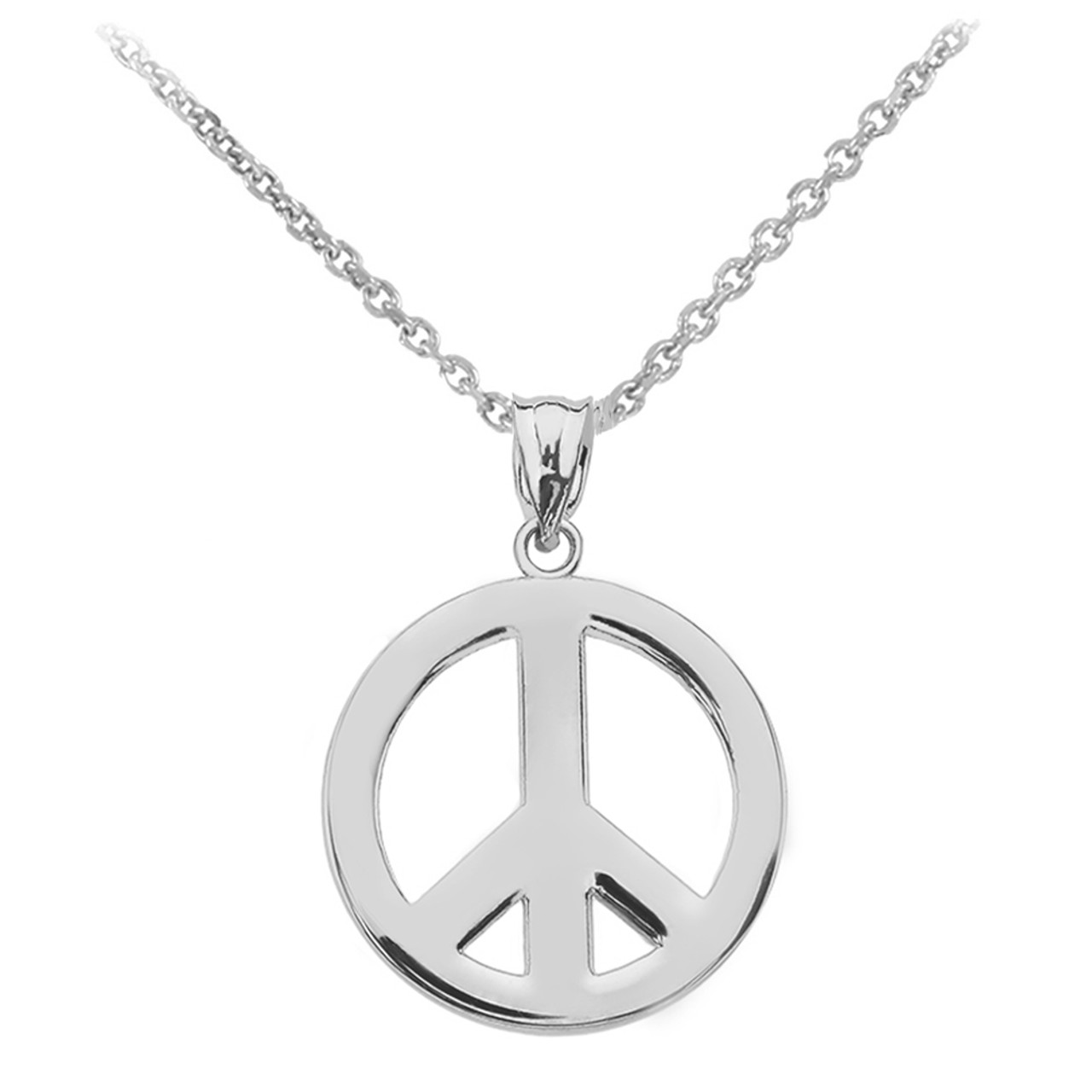 14K White Gold Chinese Peace Symbol Necklace 