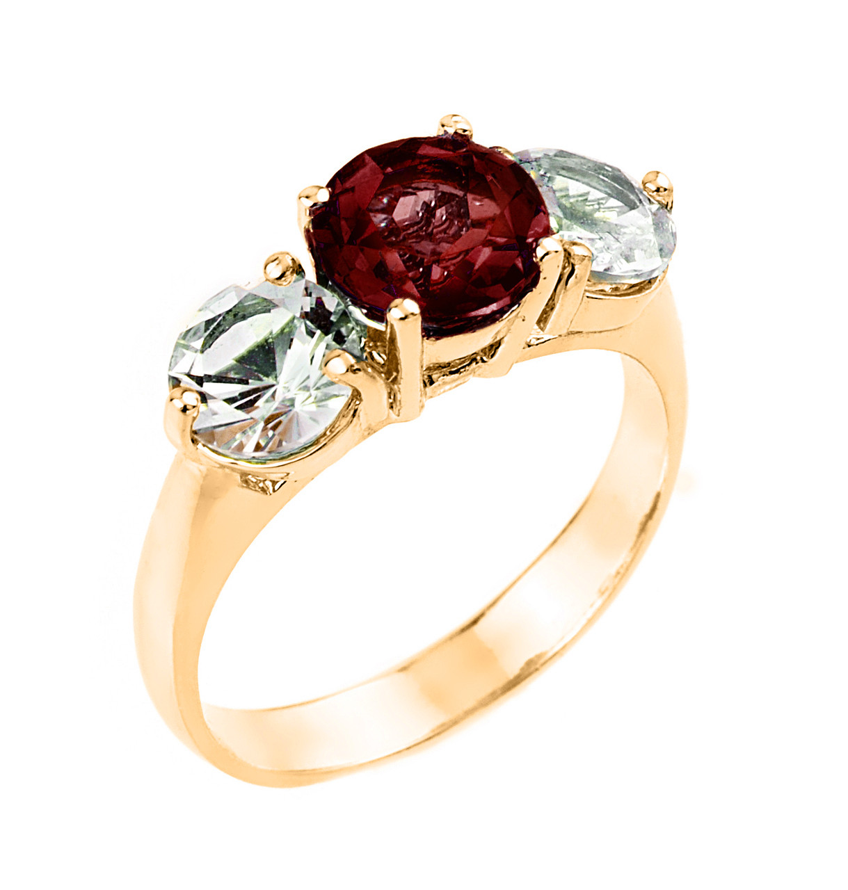 Yellow Gold Garnet and White Topaz Ring 