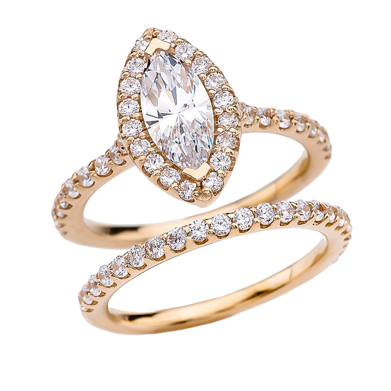 Cubic Zirconia Marquise Solitaire Elegant Yellow Gold Engagement