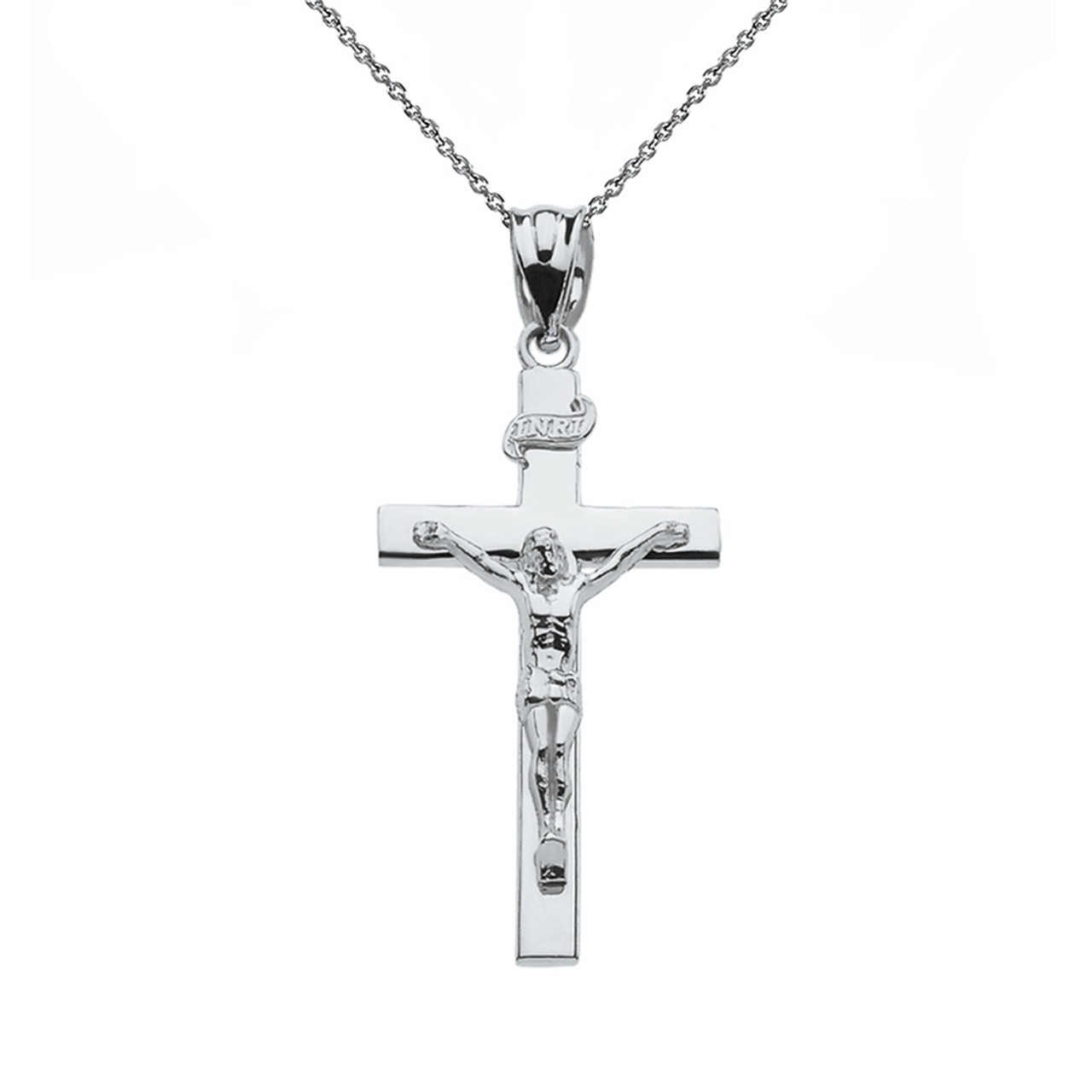 Sterling Silver Jesus Crucifix Cross Pendant Necklace ( 1.18