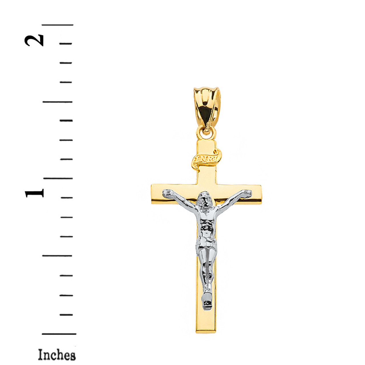 Two Tone Yellow Gold and White Gold Jesus Crucifix Cross Pendant