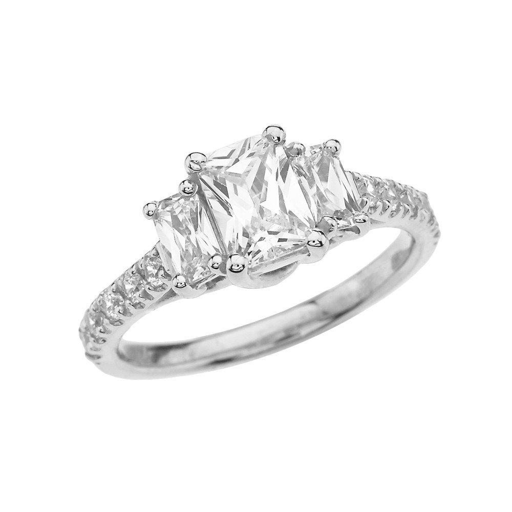 White Gold Emerald Cut Fancy Engagement/Proposal Ring With ...