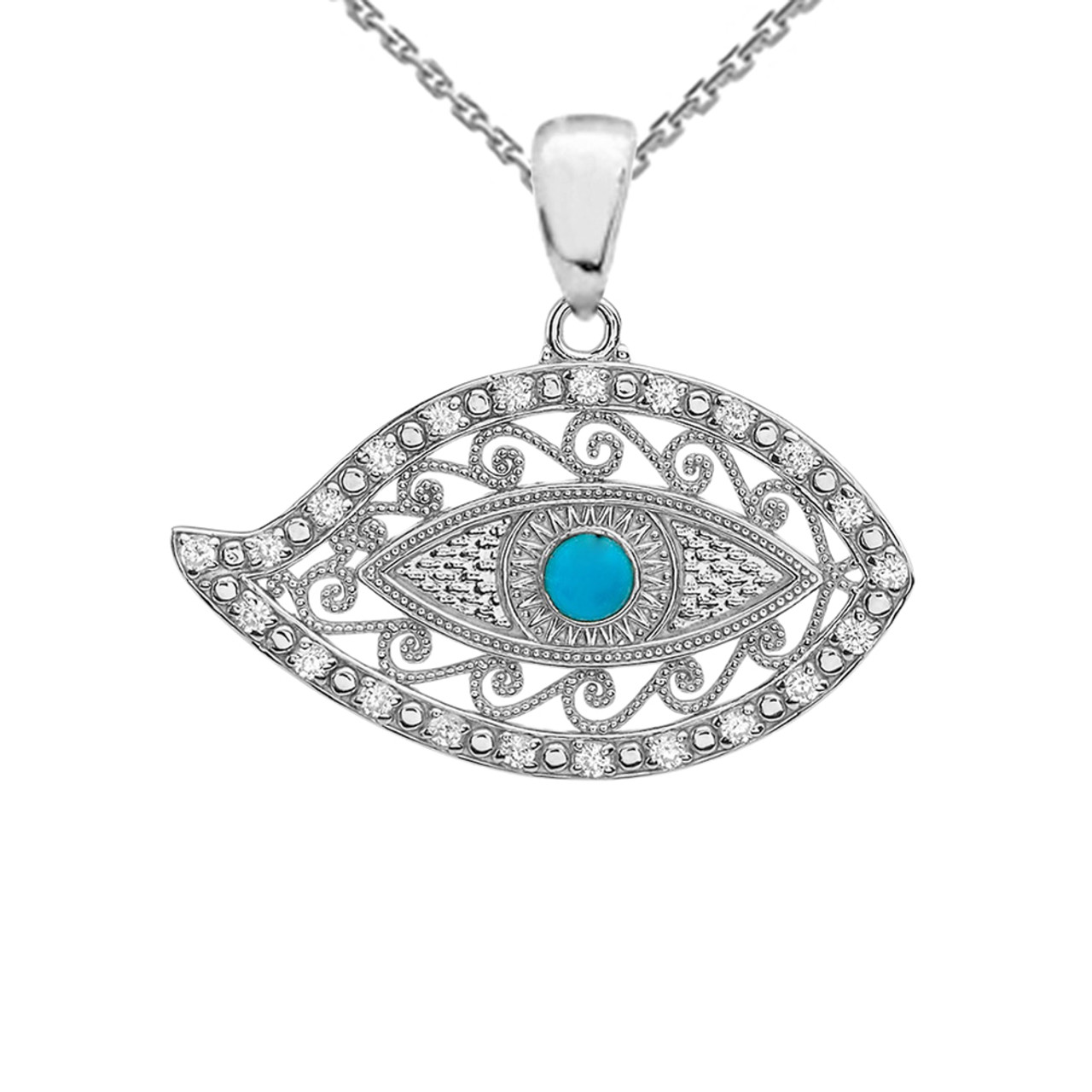 White Gold Evil Eye Cubic Zirconia Pendant Necklace With