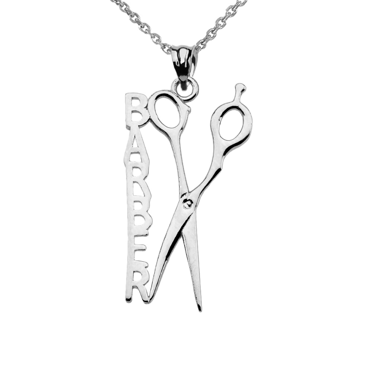 Sterling Silver Barber Hairstylist Scissors Pendant Necklace