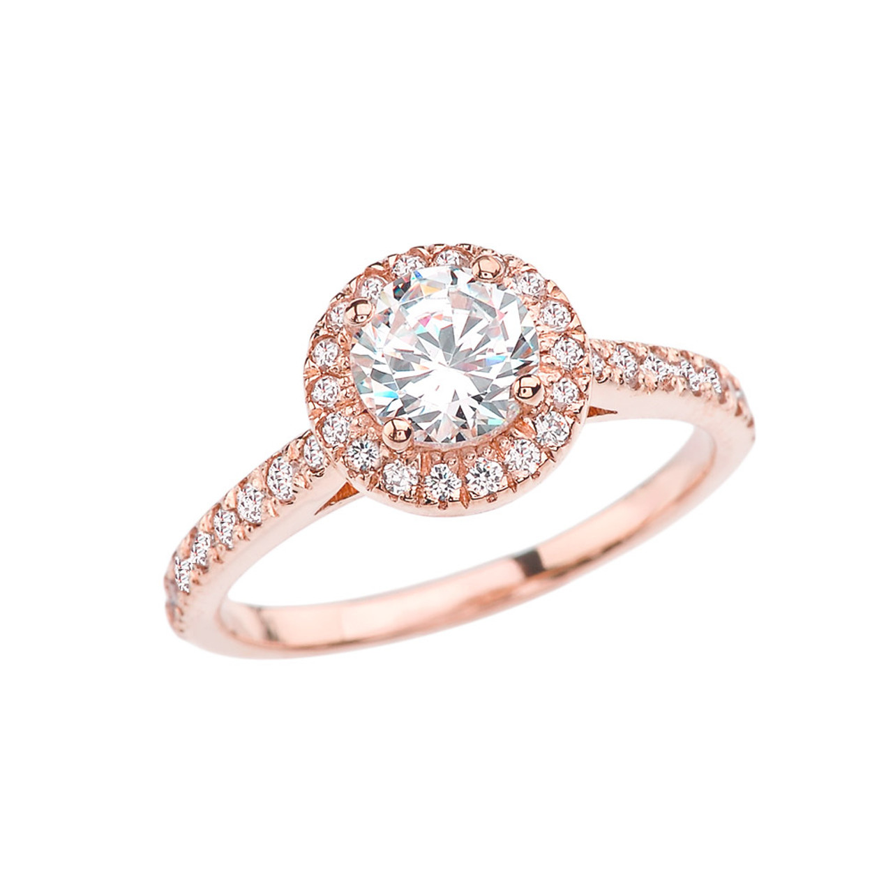  Rose  Gold  Halo  Engagement  Proposal Ring  With Cubic Zirconia