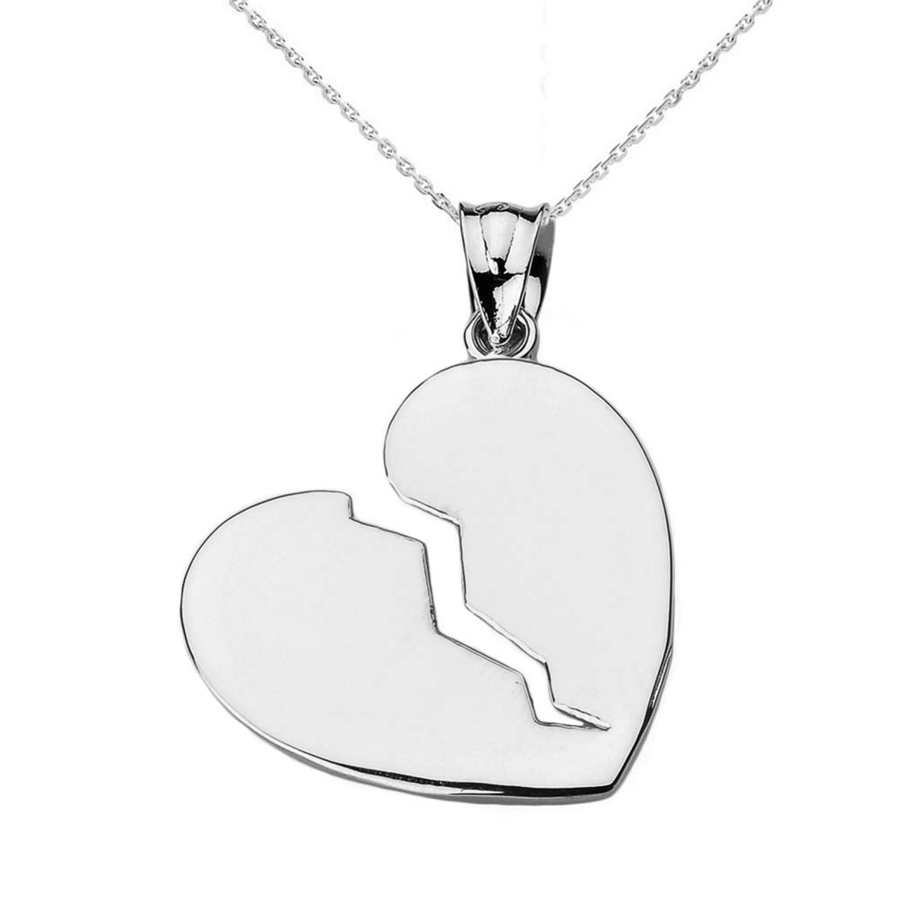 Solid 925 Silver Broken Heart Diamond Necklace Hop Hop Iced Heartbroken  Pendant