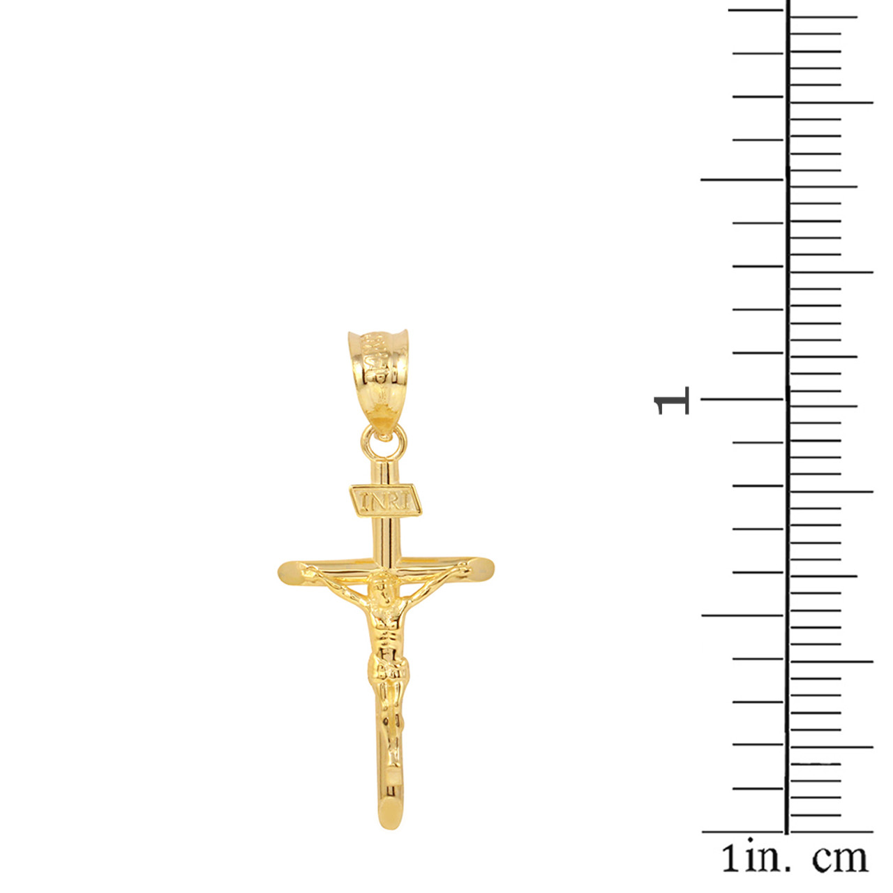 Solid Yellow Gold Thin Cross Pendant Necklace ( 1.18