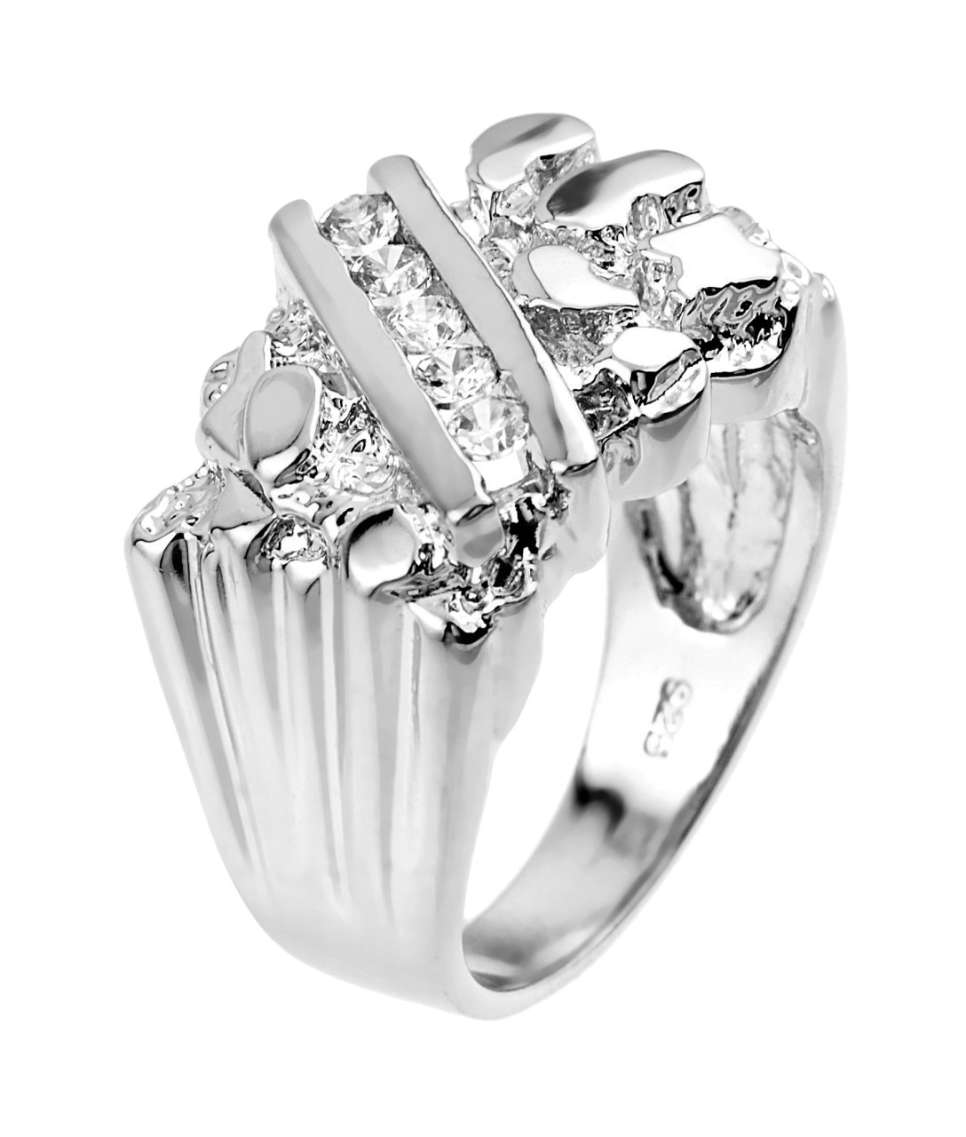 Sterling Silver Cubic Zirconia Men's Nugget Ring