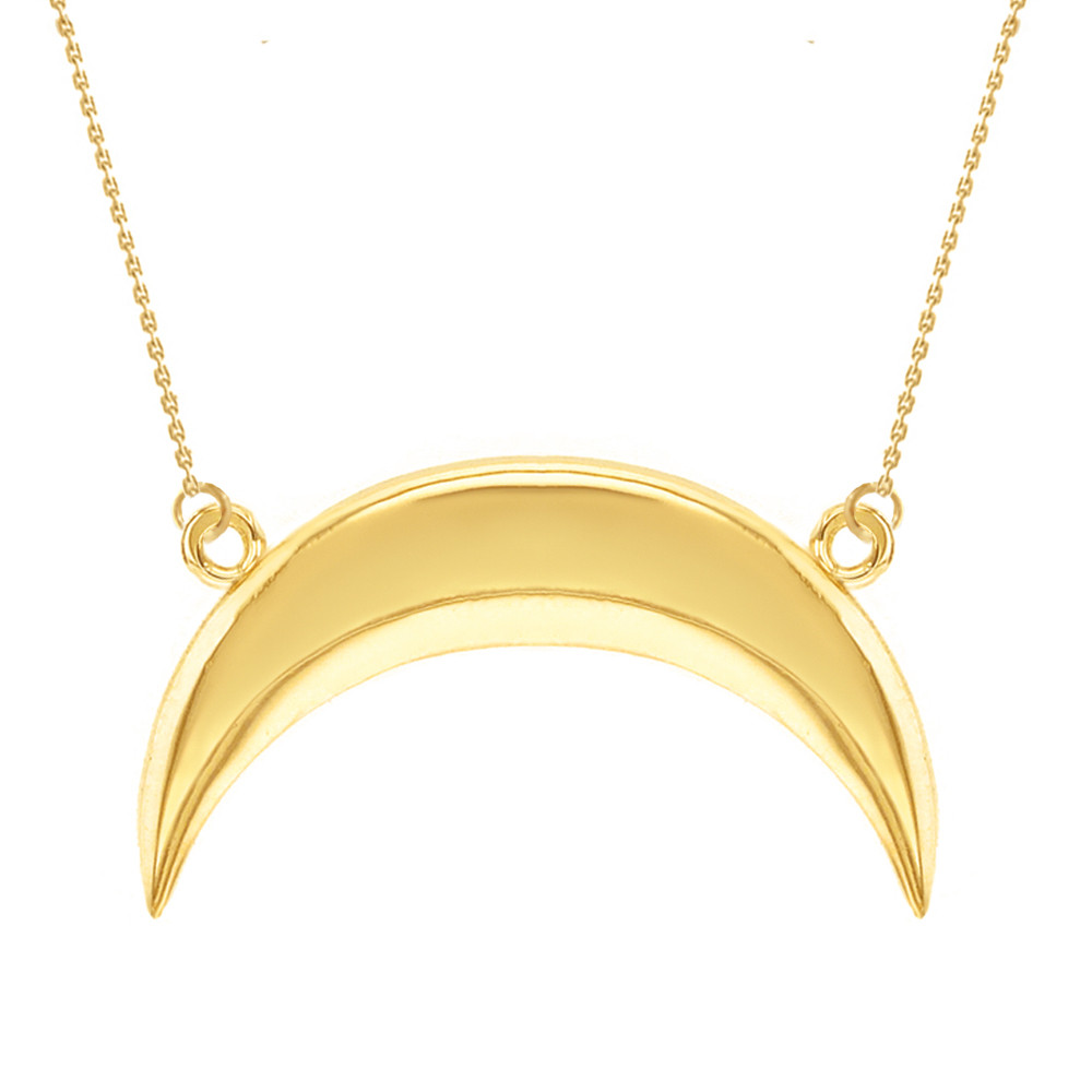 14K Solid Yellow Gold Upside Down Moon Crescent Pendant Necklace Yellow Small | Factory Direct Jewelry