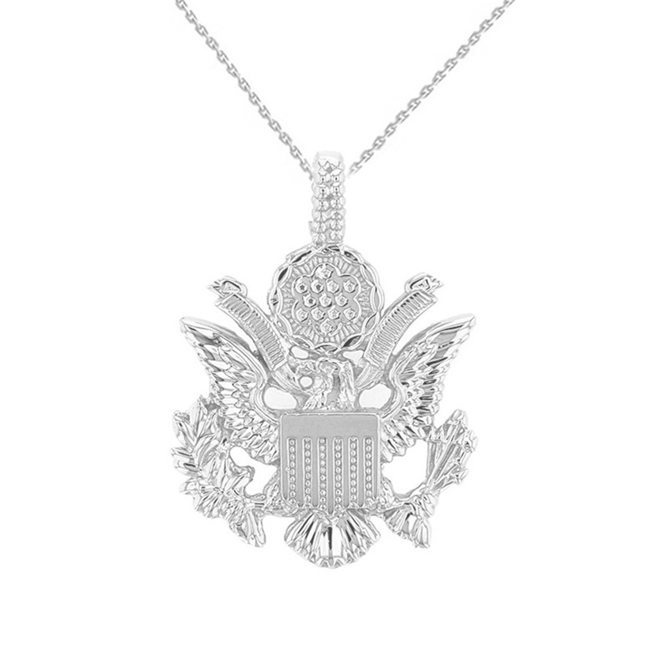 Sterling Silver American Eagle Coat of Arms Pendant Necklace