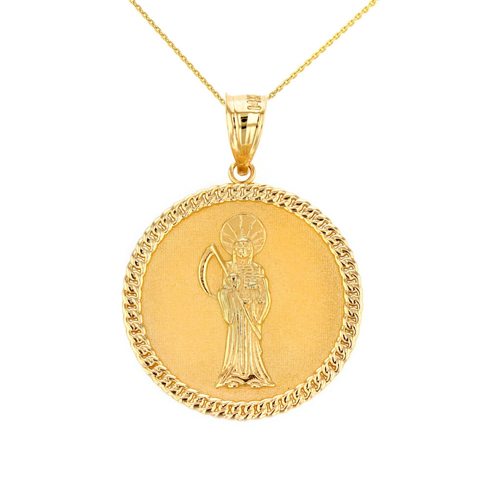 Solid Yellow Gold Santa Muerte Cuban 