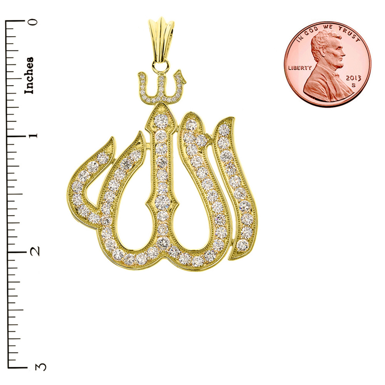 Large Yellow Gold Cubic Zirconia Allah Pendant