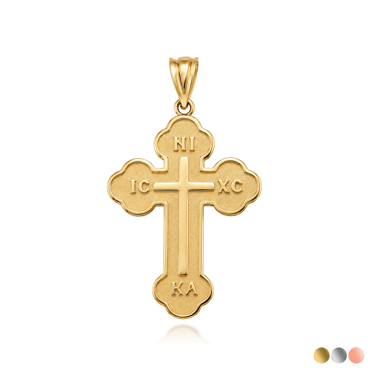 Gold Solid Saint Nicholas Greek Orthodox IC XC NIKA Cross Pendant