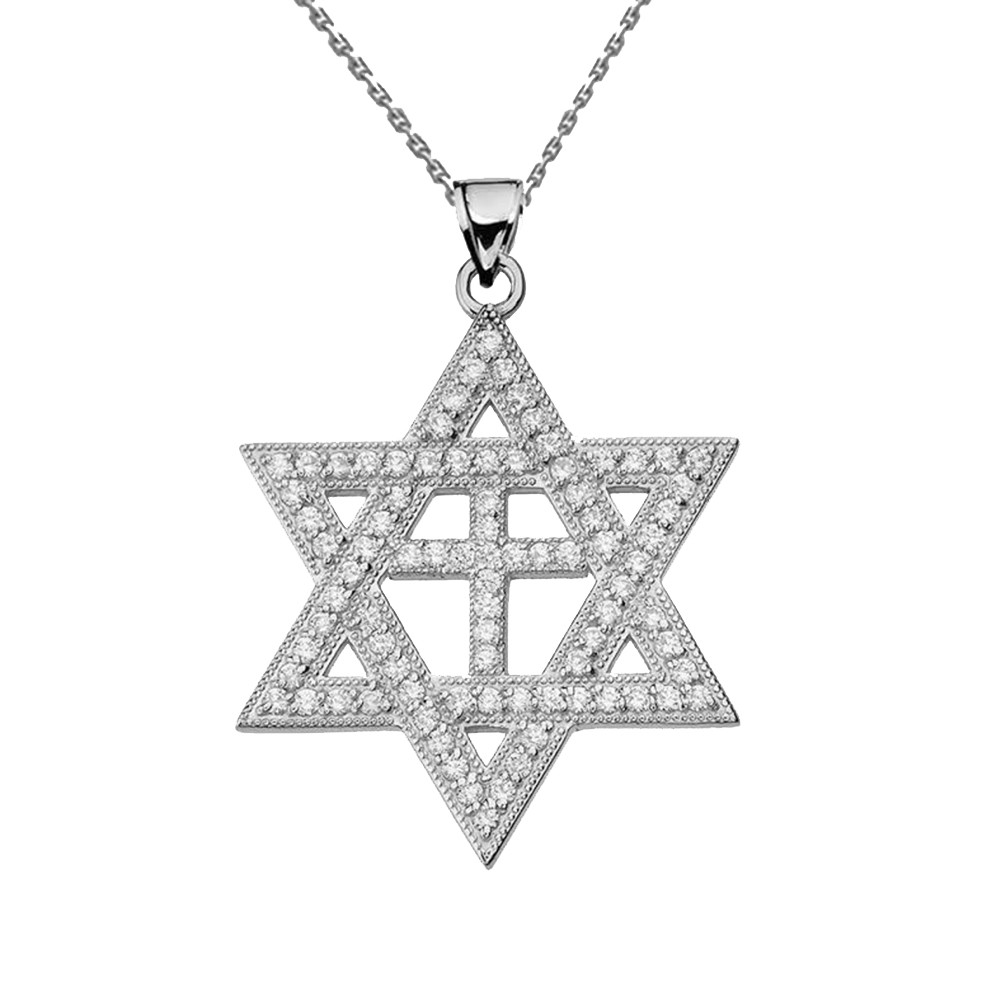 White Gold Diamond JudaeoChristian Pendant Necklace