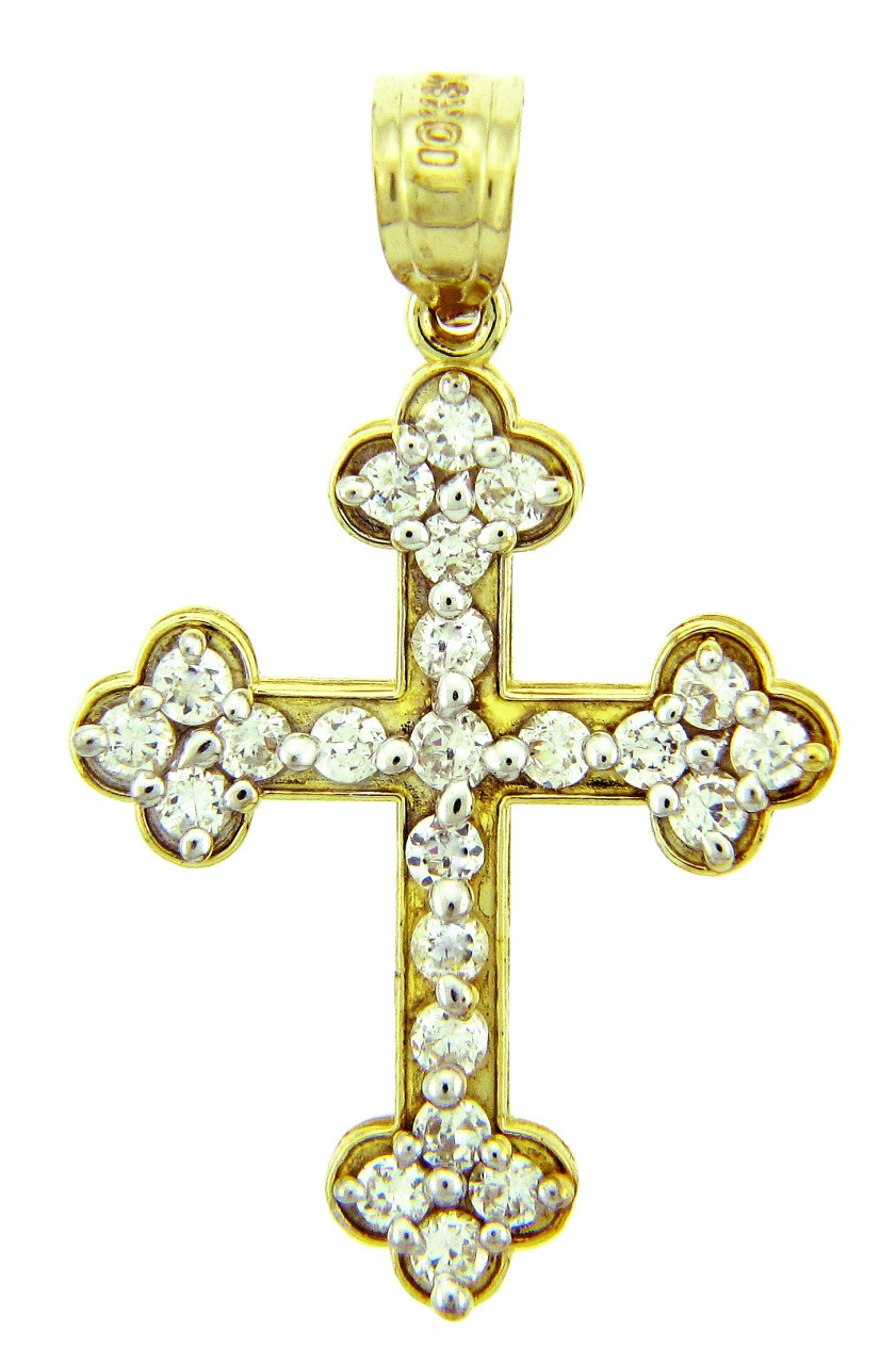 Religious Charms Bottonee Cross With CZ Stones