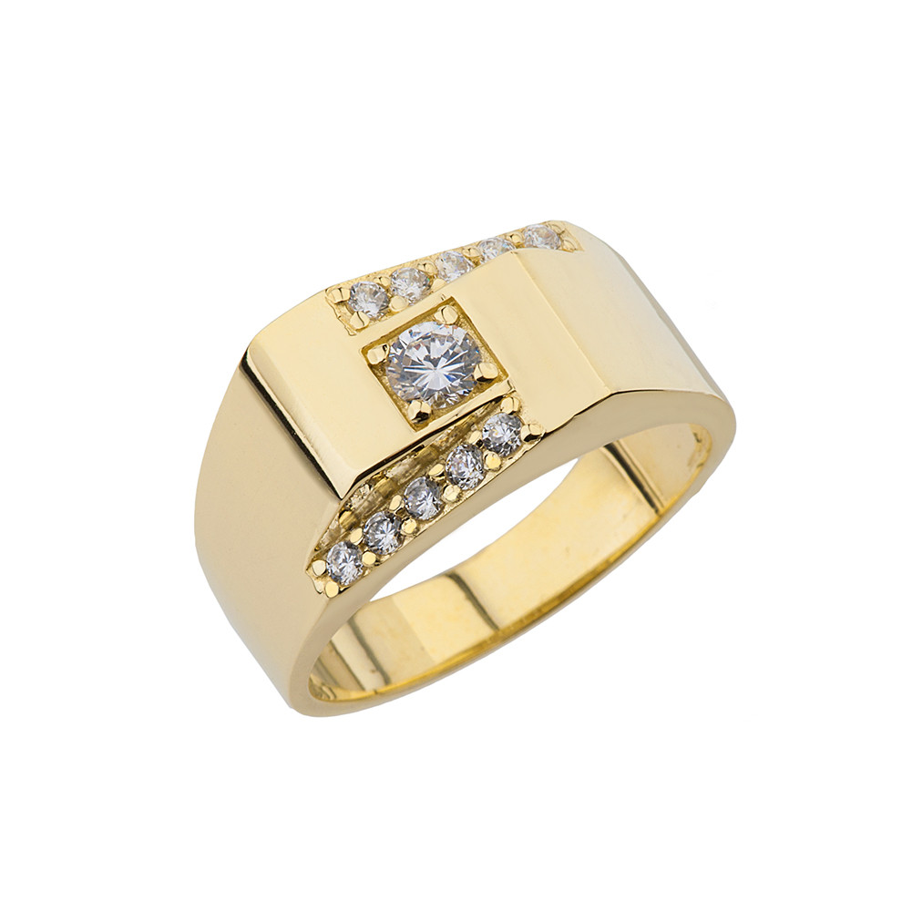 Yellow Gold Elegant Diamond Mens Ring