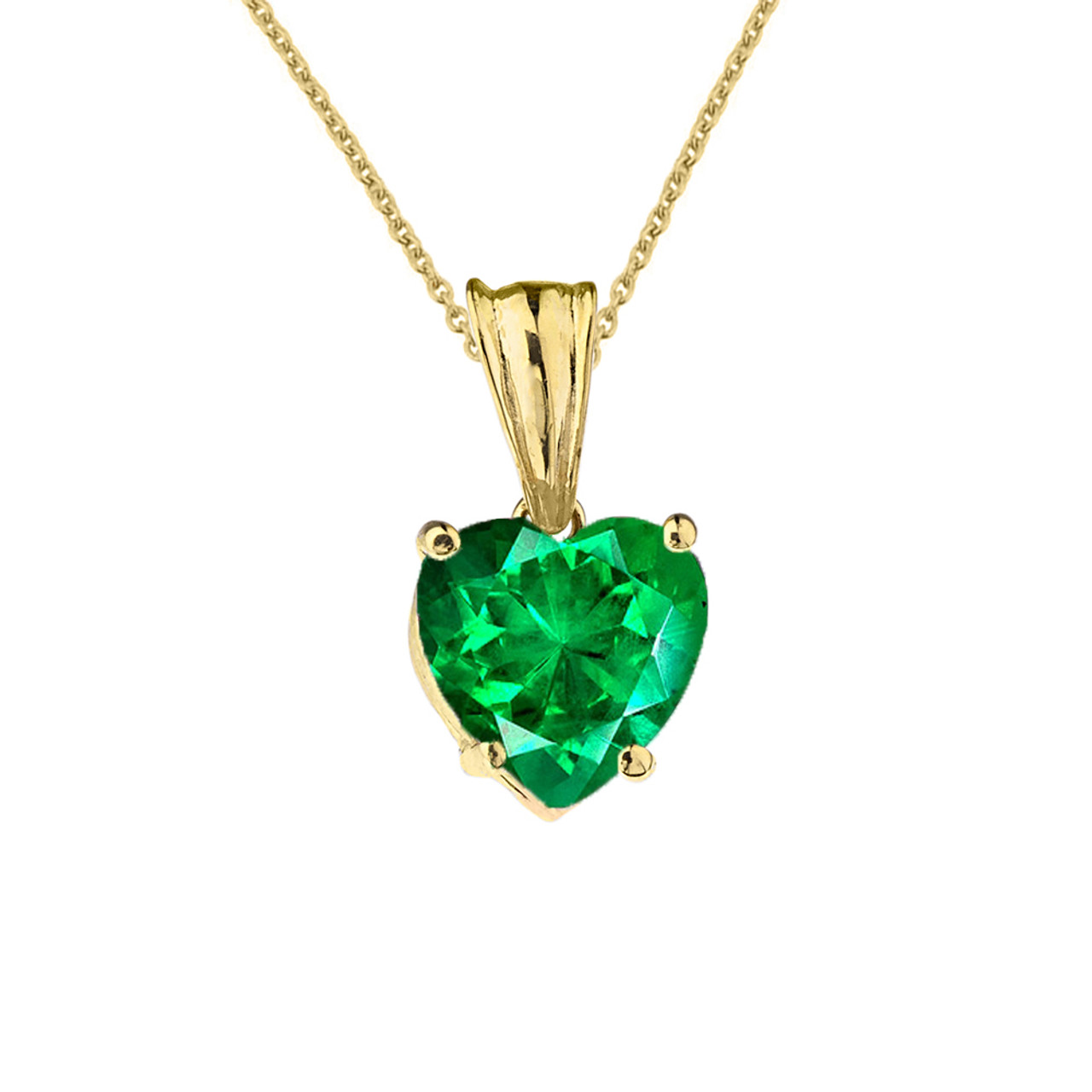 10k Yellow Gold Heart May Birthstone Emerald Lce Pendant Necklace 1277