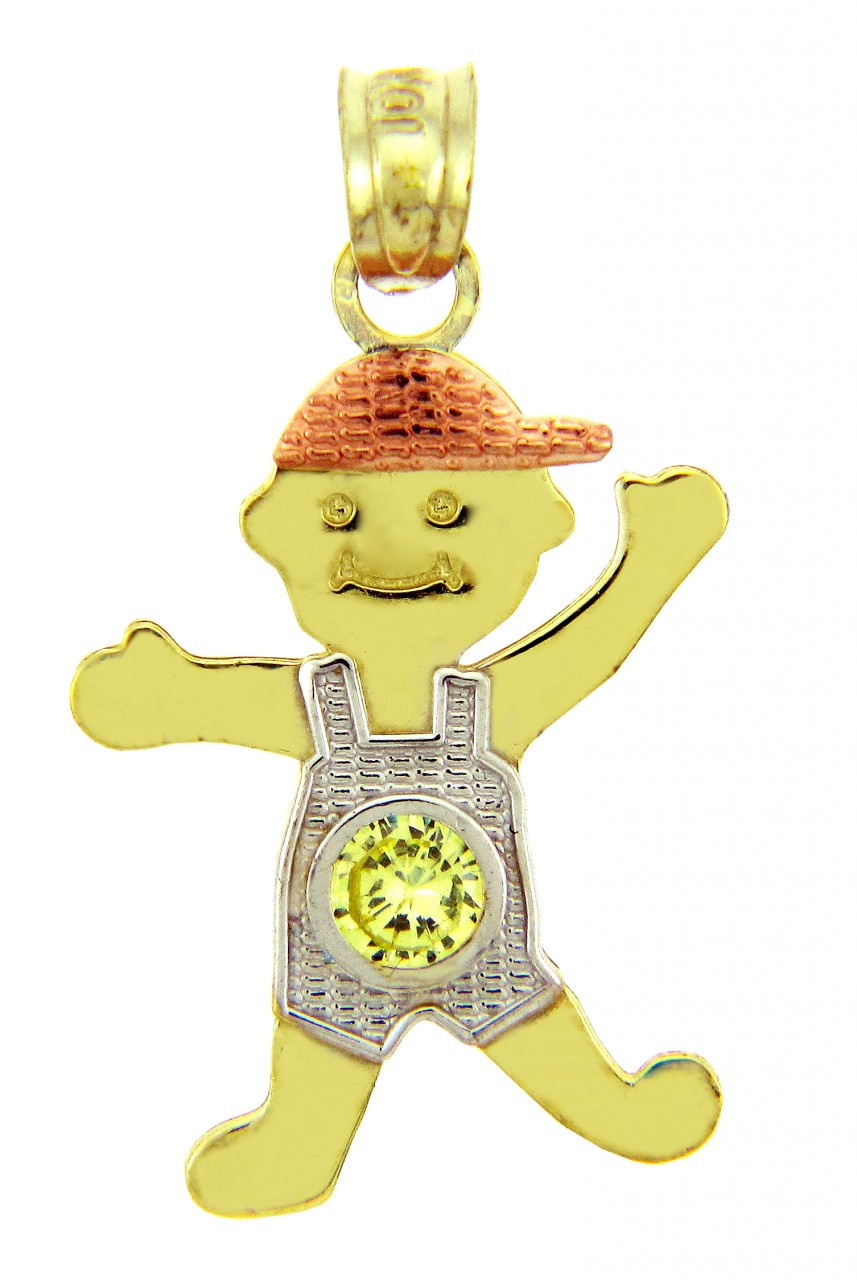 Gold Baby Charms and Pendants CZ Yellow Topaz Boy Tri Tone Birthstone