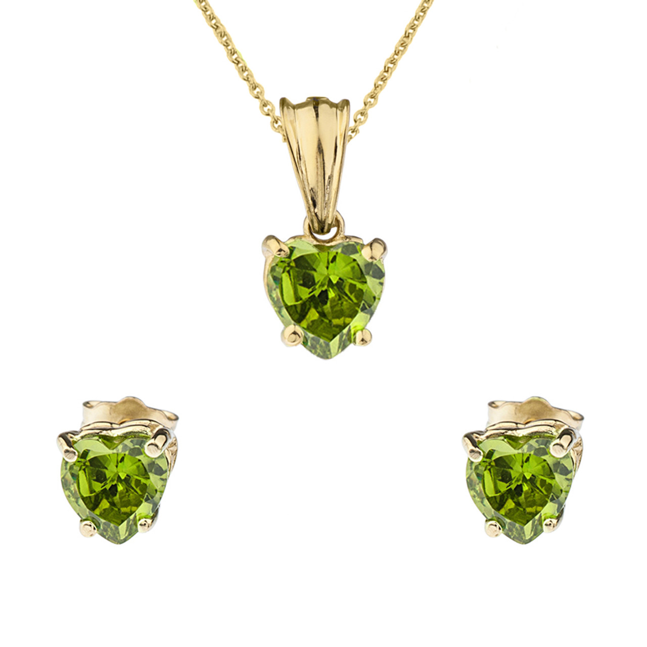 10k Yellow Gold Round Peridot And Diamond Heart Earrings