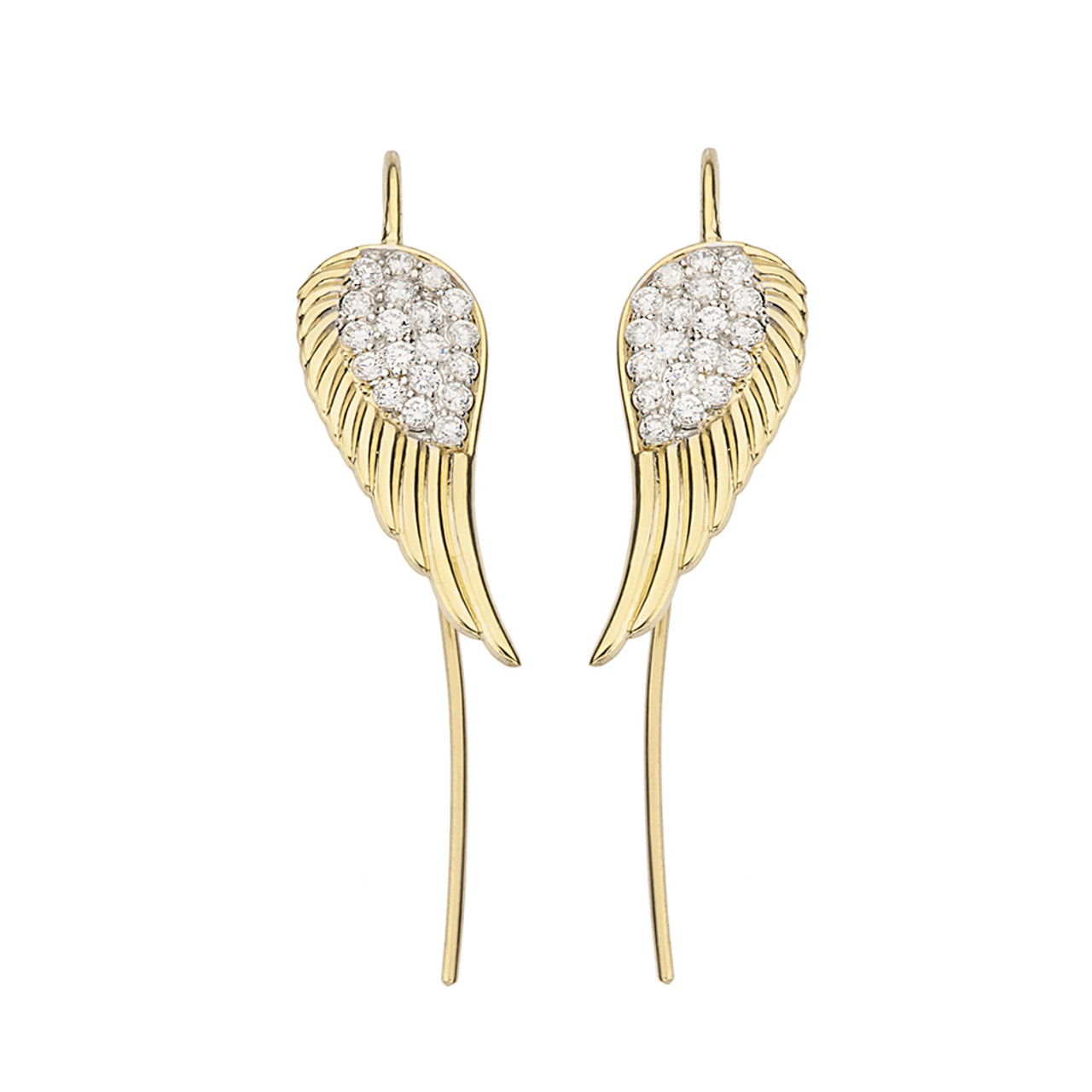 Gold Diamond Threader Fish Hook Angel Wings Earrings