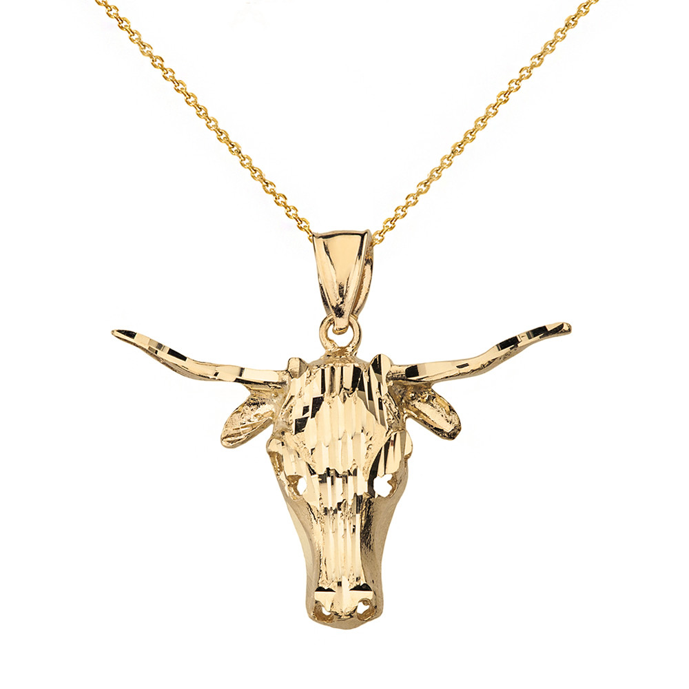 Solid Yellow Gold Diamond Cut Ox Head 