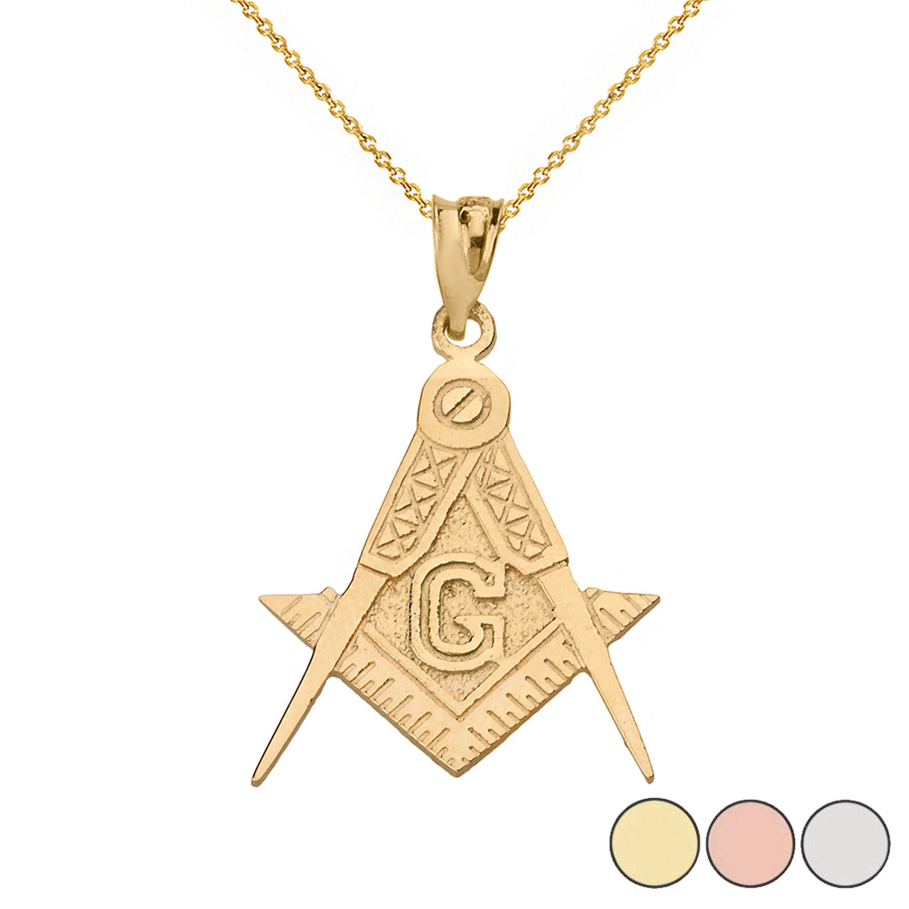 Freemason Compass and Square Pendant Necklace in Solid Gold (Yellow ...