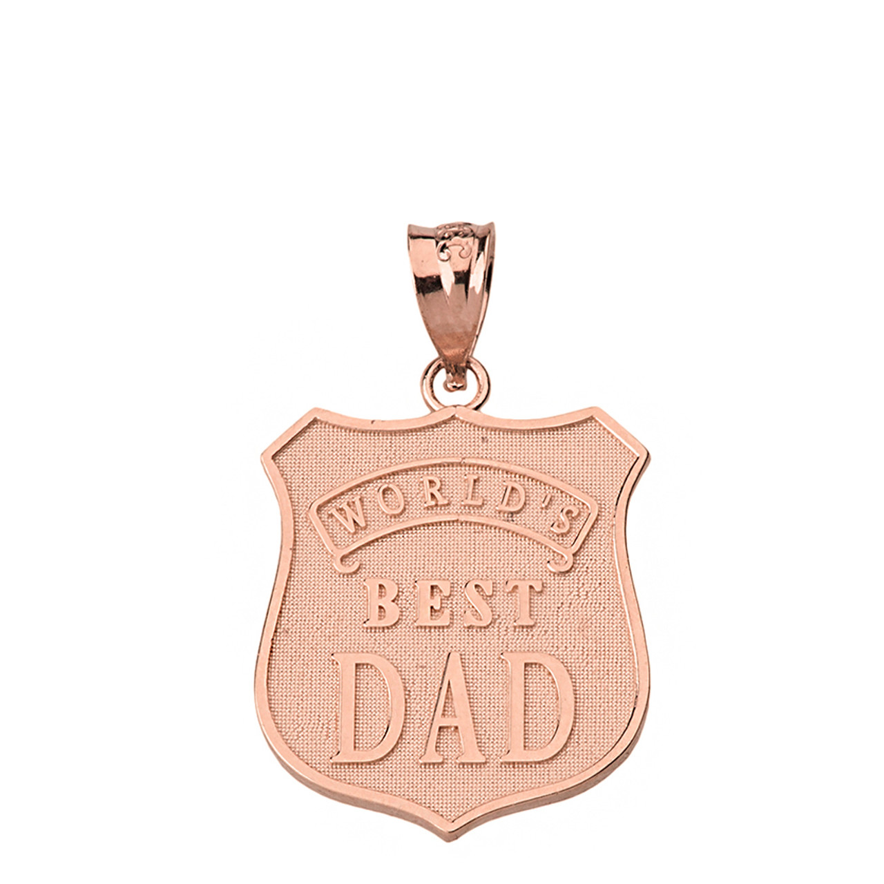 Matte Finish 10k Rose Gold Worlds Best Dad Badge Pendant Necklace