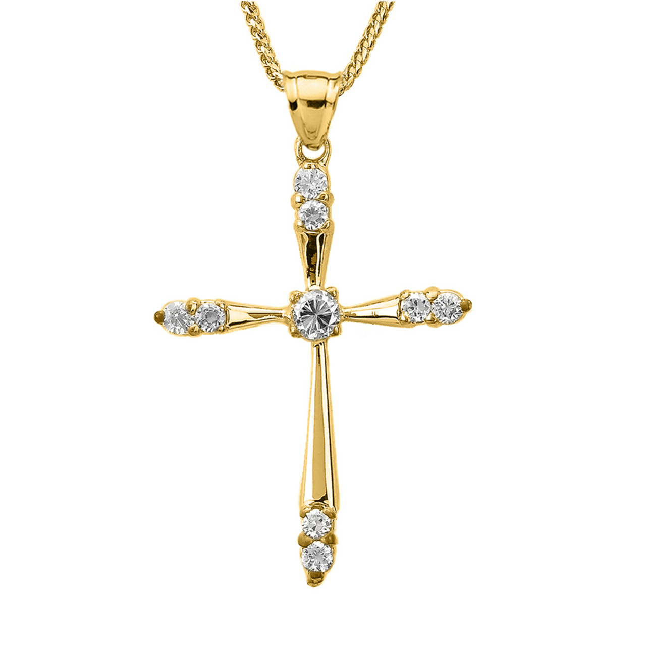 Yellow Gold 1/2 ct CZ Cross Pendant Necklace