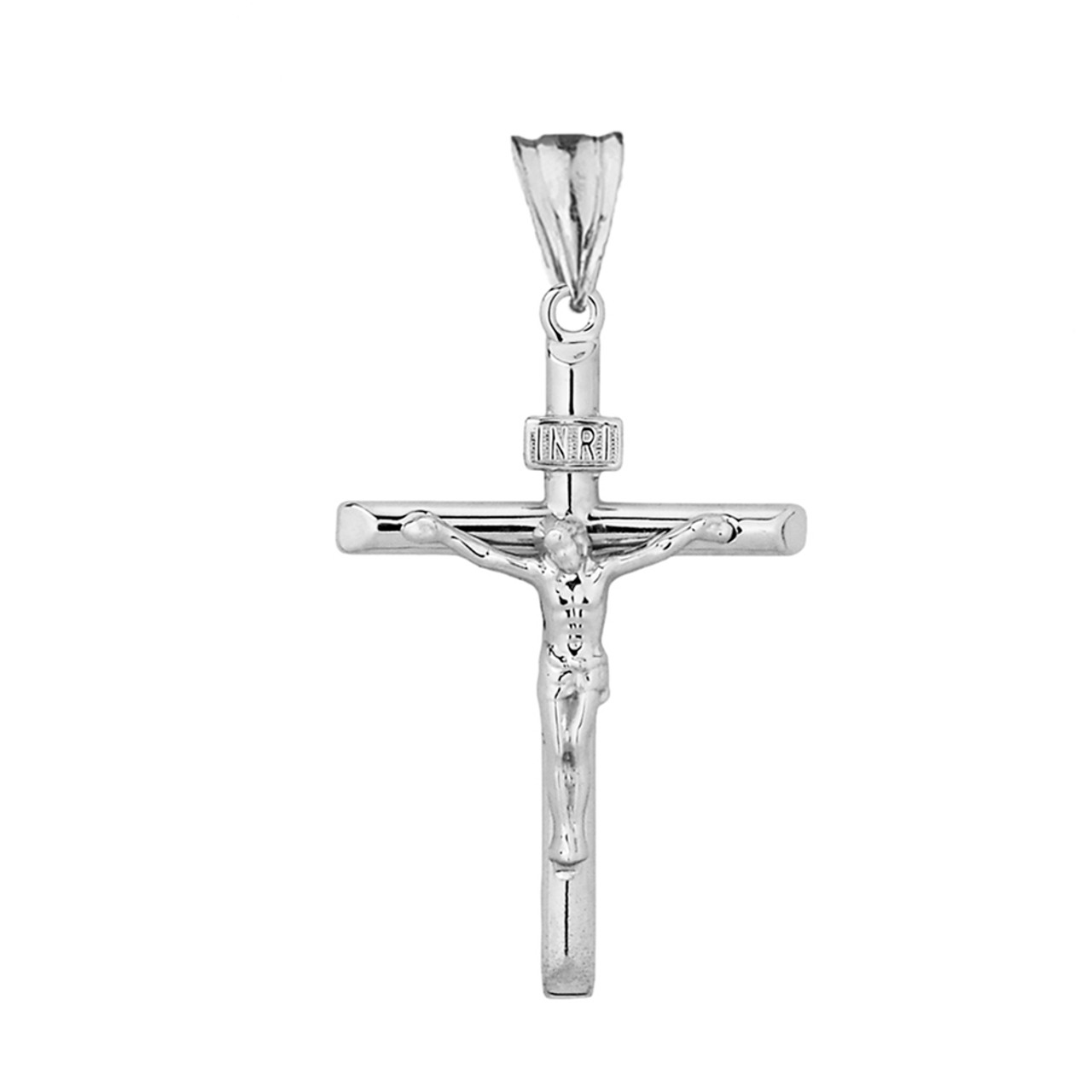 Crucifix Cross (INRI) Pendant Necklace in White Gold