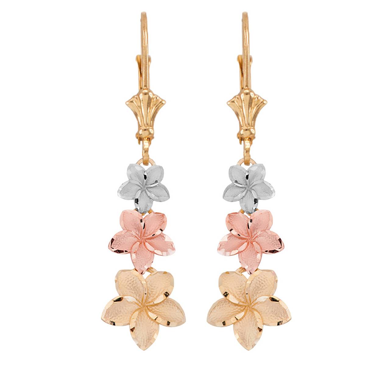 Beautiful Flower Star Blossom Diamond Long Earrings Double Drop