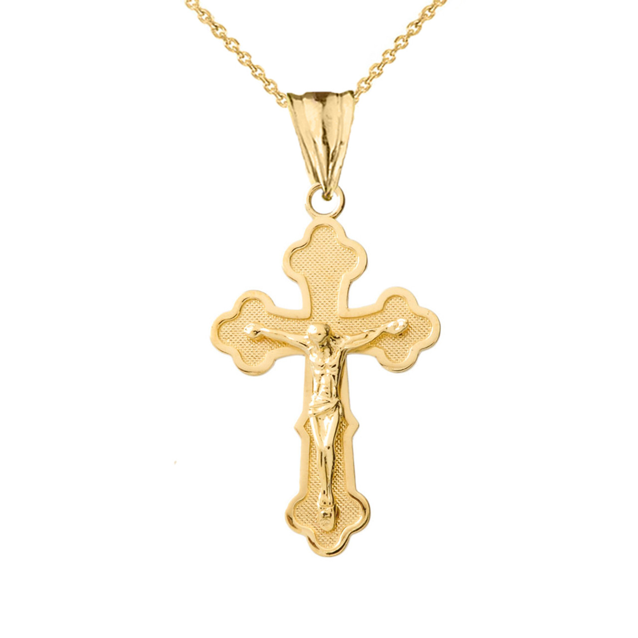 Greek Orthodox Crucifix Cross Pendant Necklace in Yellow Gold