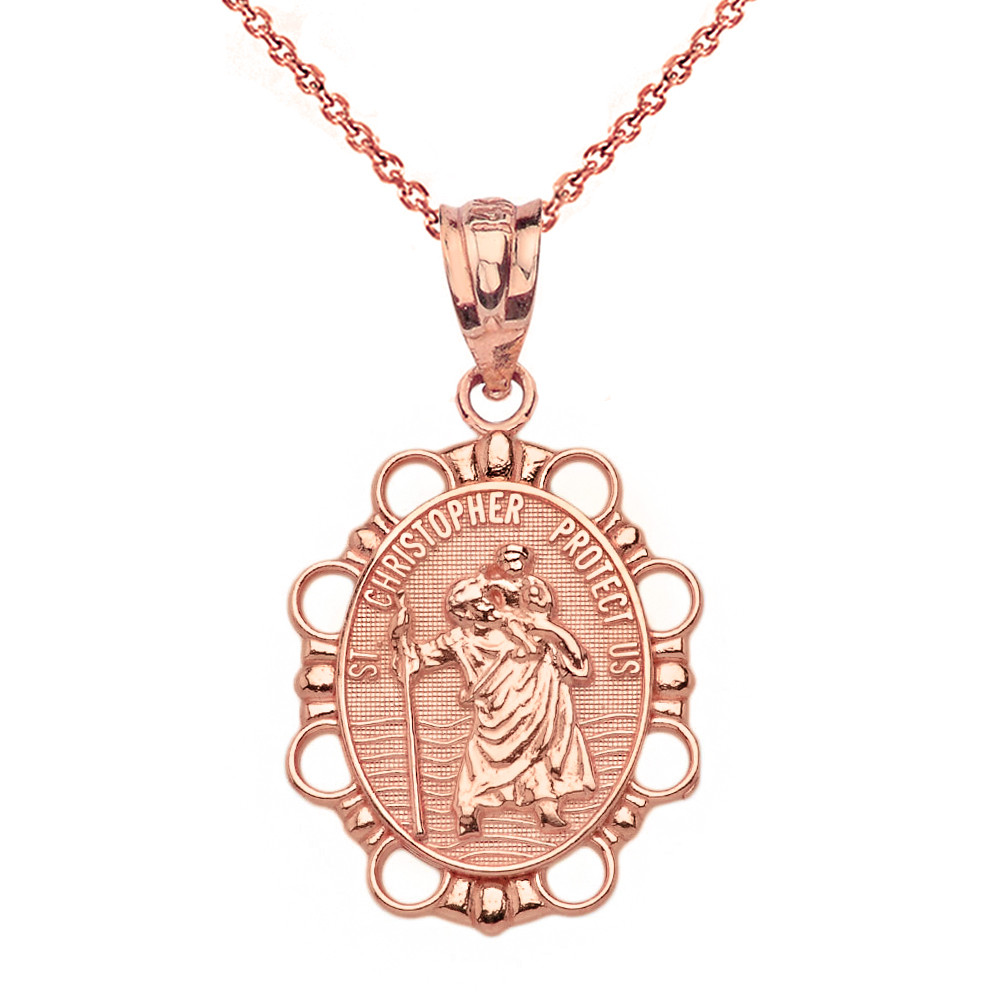 Solid Rose Gold Saint Christopher 