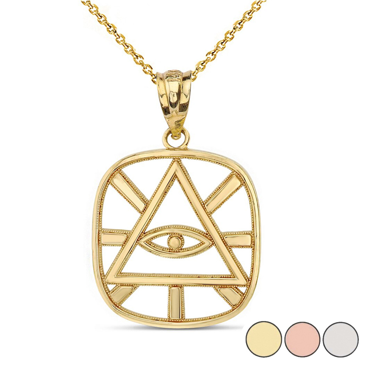 The Eye of Providence ( Eye of God ) Pendant Necklace in Solid Gold  (Yellow/Rose/White)