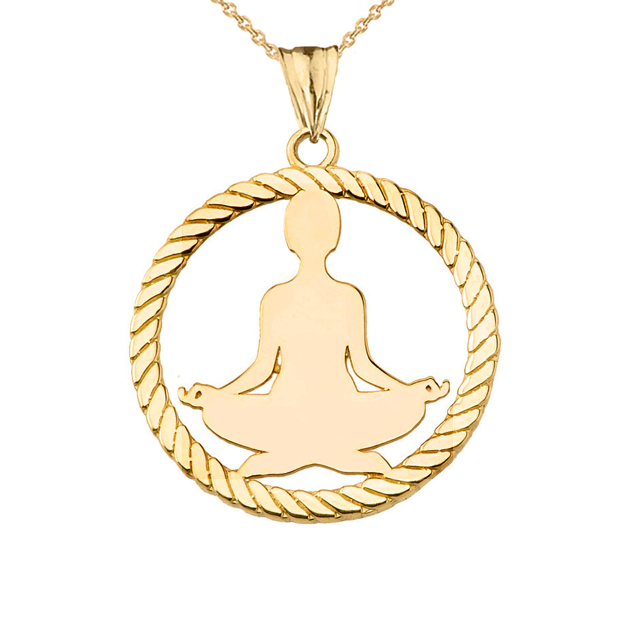 Meditating Silhouette Yogi in Rope Pendant Necklace in Yellow Gold