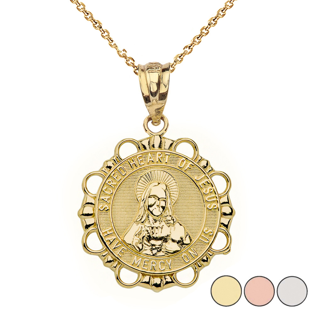 Round Sacred Heart Pendant Necklace in 