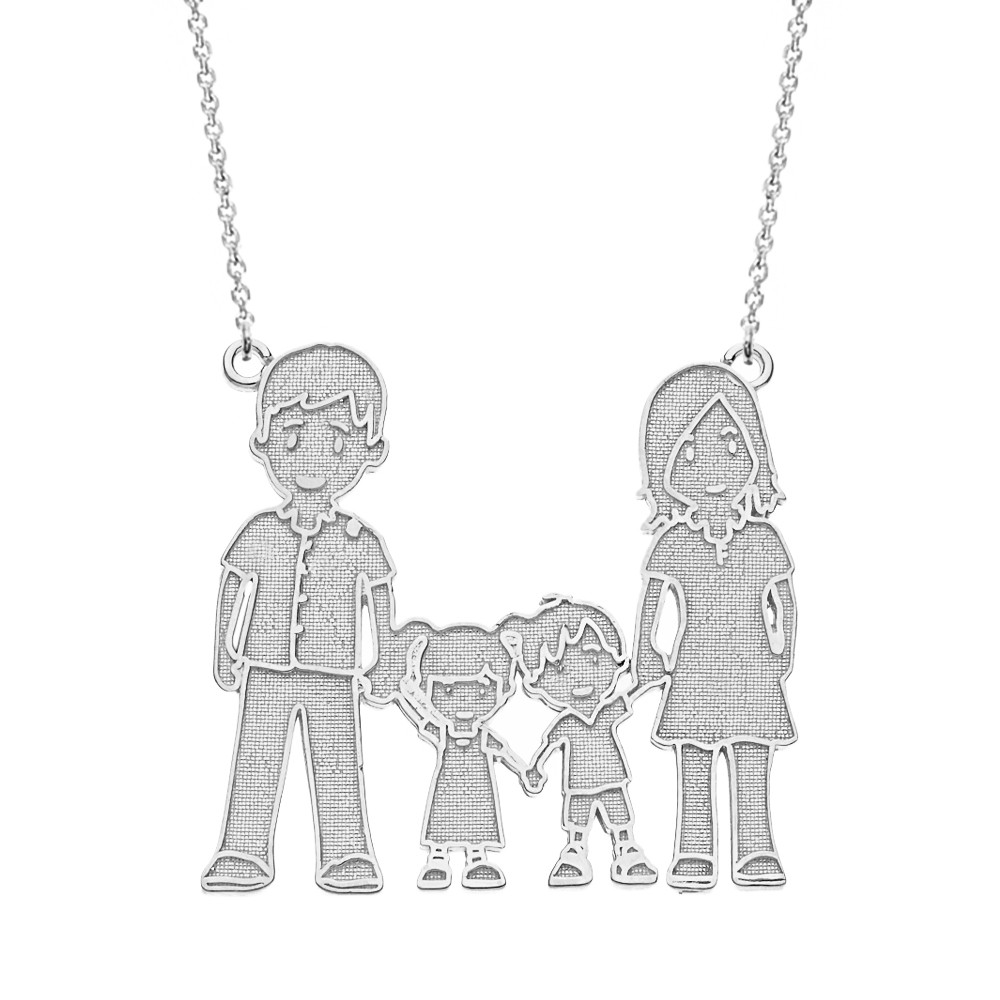 14k Solid White Gold Mother Father Son Daughter Family Necklace