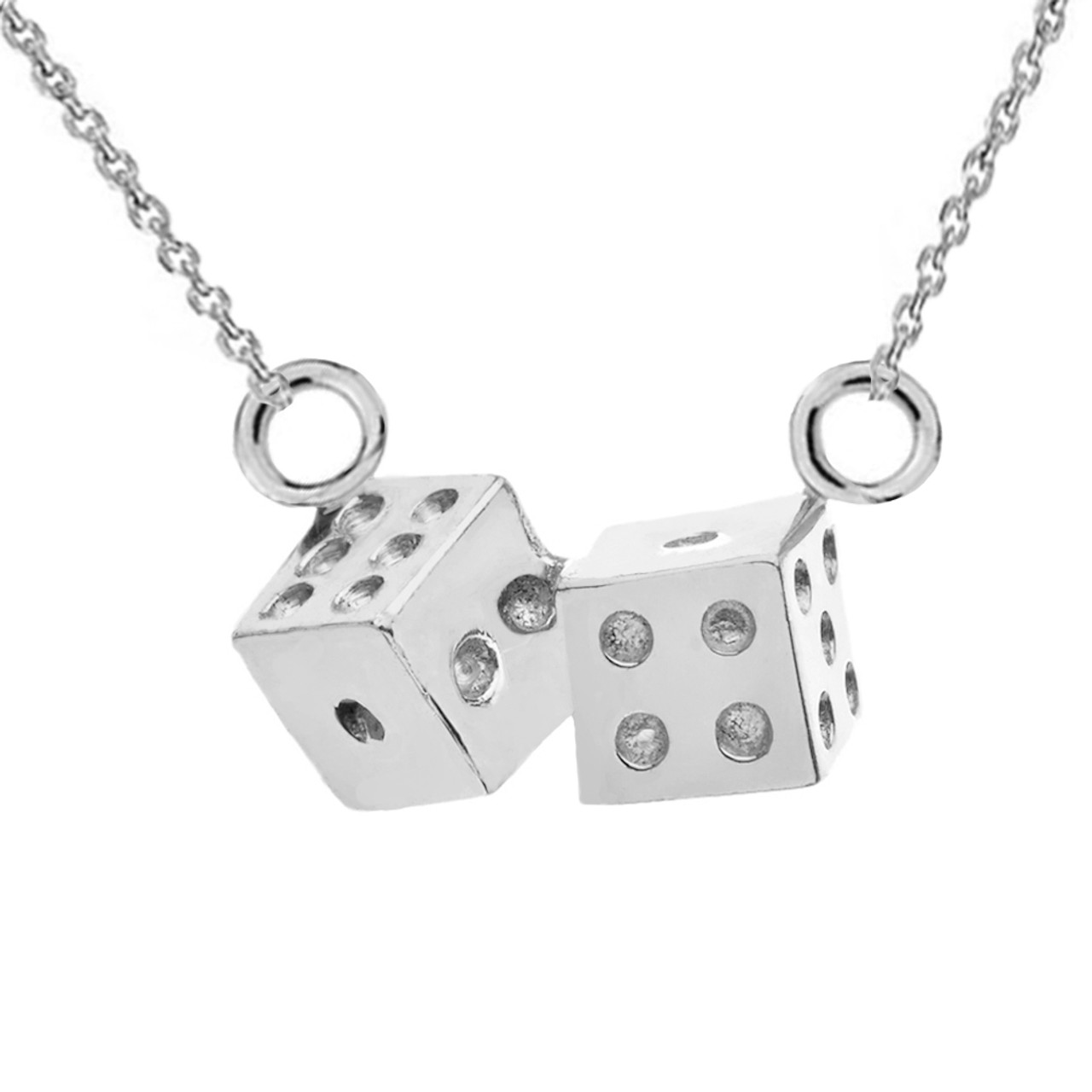 3D Playing Dice Necklace in 14K White Gold