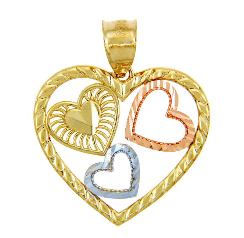 Gold Pendants - Gold Three Hearts 