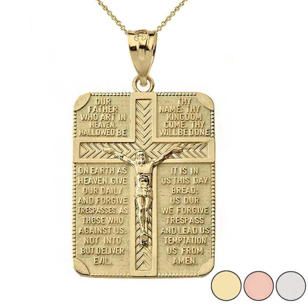The Lord's Our Father Prayer Crucifix Rectangular Tag Pendant