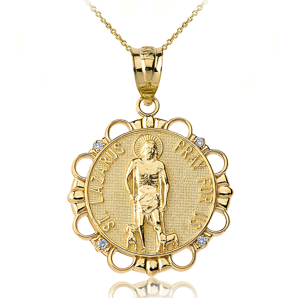 Solid Yellow Gold Diamond Saint Lazarus 